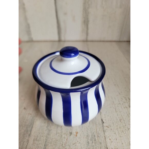 City to cottage‎ honey sugar pot blue striped tea coffee accessory - Picture 2 of 6